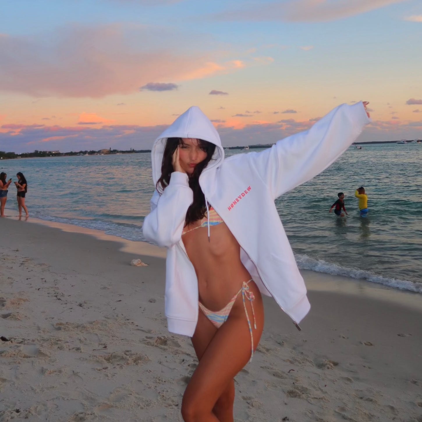 honeydew lounge girl wearing cute girly oversized hoodie